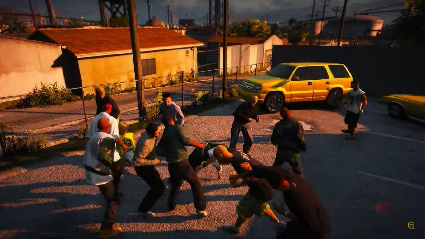 Gang fight for mob missions (Image via YouTube@just Gesha)
