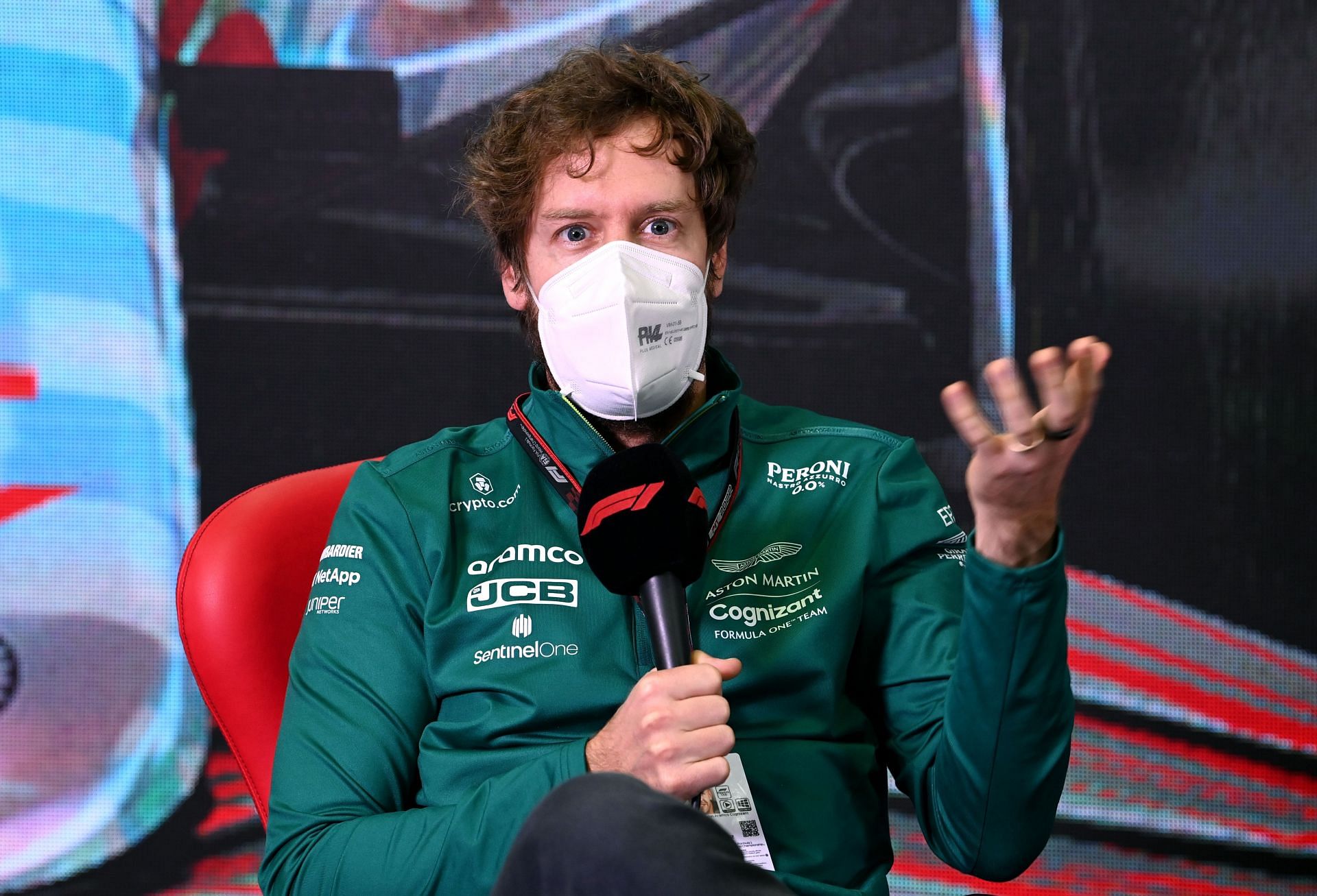 Sebastian Vettel talks in the Drivers&#039; Press Conference during Day Two of F1 Testing at Barcelona (Photo by Mark Sutton - Pool/Getty Images)