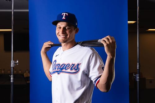 Newly signed shortstop Corey Seager poses for a photo during Texas Rangers Photo Day