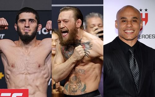 Islam Makhachev [left], Conor McGregor [center], Ali Abdelaziz [right]