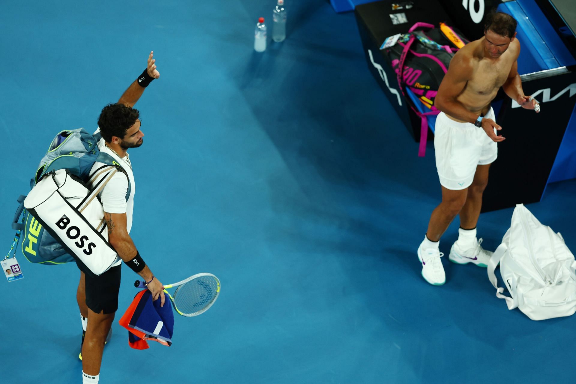 Matteo Berrettini waves goodbye after losing to Rafael Nadal at the 2022 Australian Open