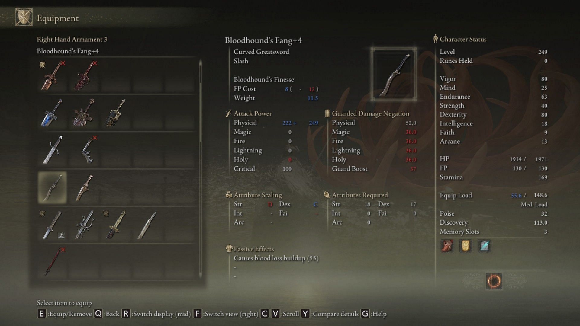 The Bloodhound Fang has a good balance between physical damage and bleed status effect (Image via Elden Ring)