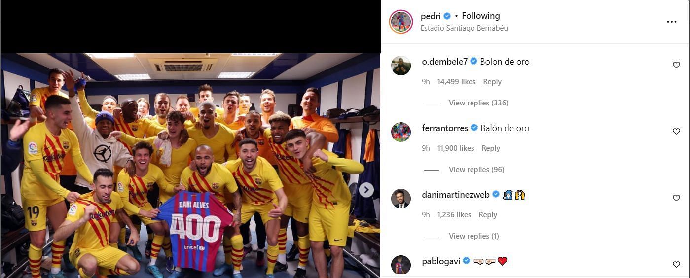 Ousmane Dembele and Ferran Torres believe Pedri should win the Ballon d&#039;Or after his performance against Real Madrid