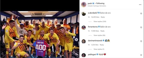 Ousmane Dembele and Ferran Torres believe Pedri should win the Ballon d'Or after his performance against Real Madrid