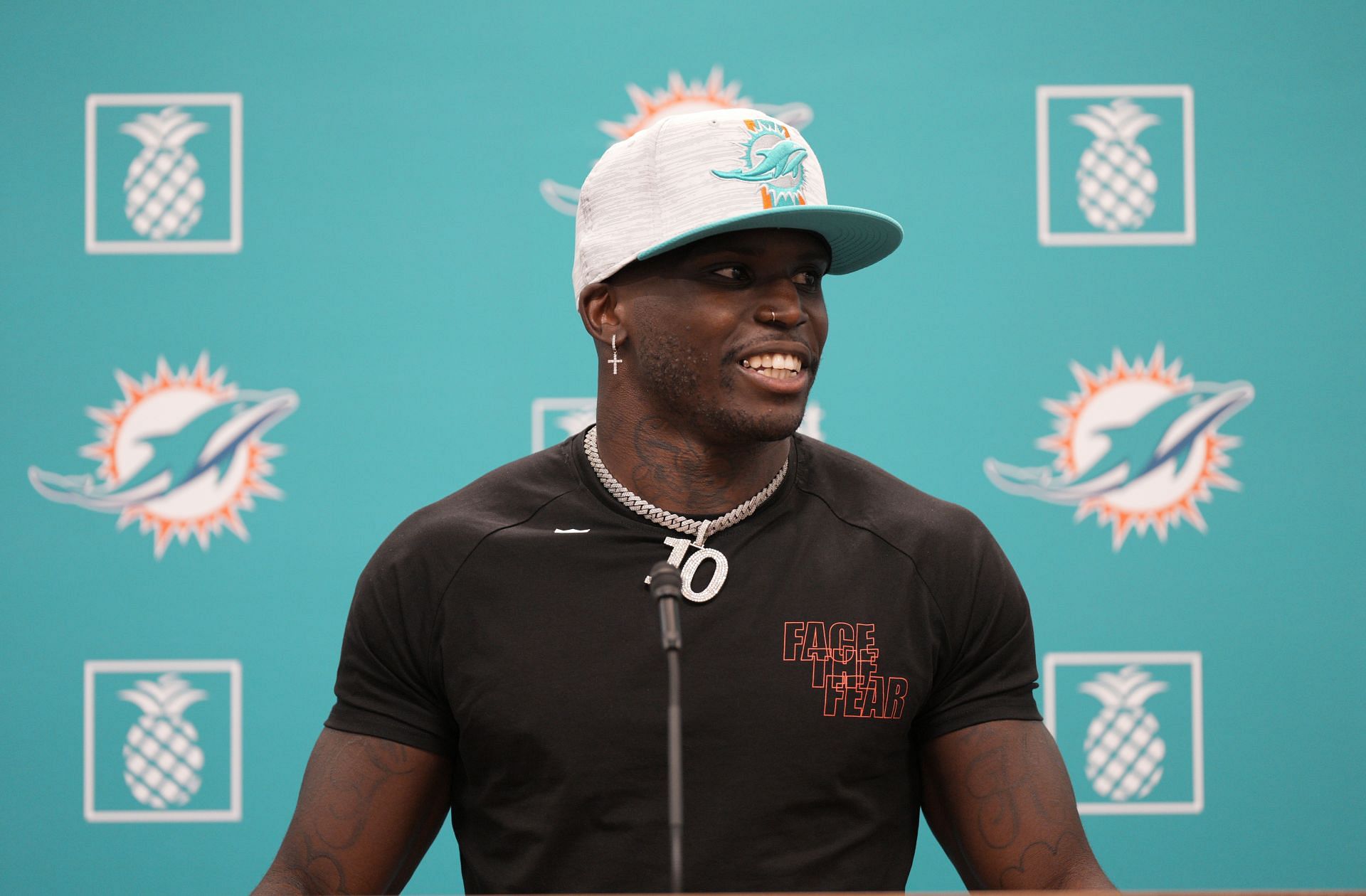 Hill at his Miami Dolphins Press Conference