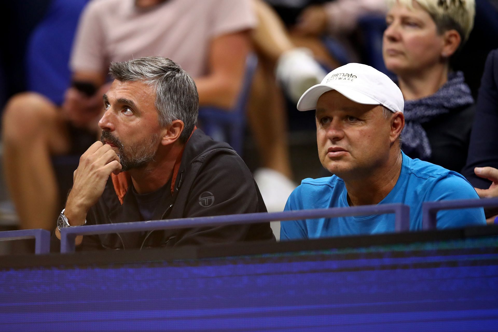 Goran Ivanisevic and Marian Vajda spectating Djokovic&#039;s match in the 2019 US Open