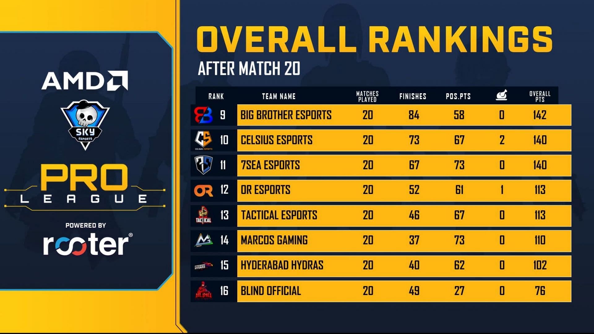 Overall standings of Pro League finals (Image via Skyesports)