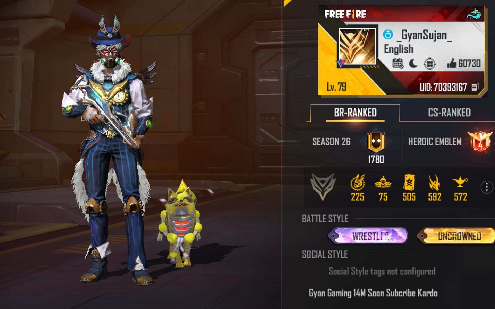 This is the ID of Gyan Sujan in Free Fire MAX (Image via Garena)