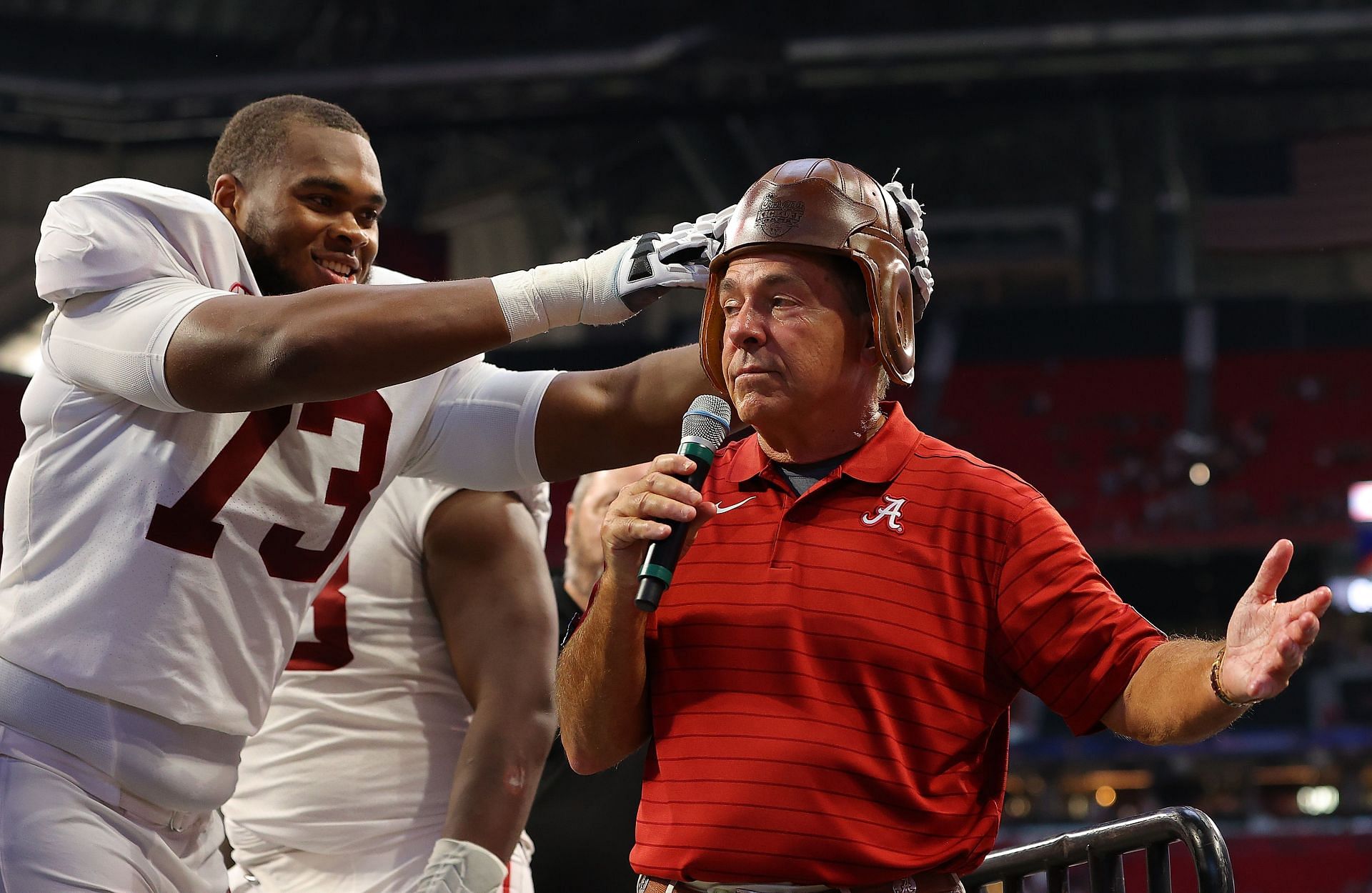 Alabama Evan Neal and Nick Saban