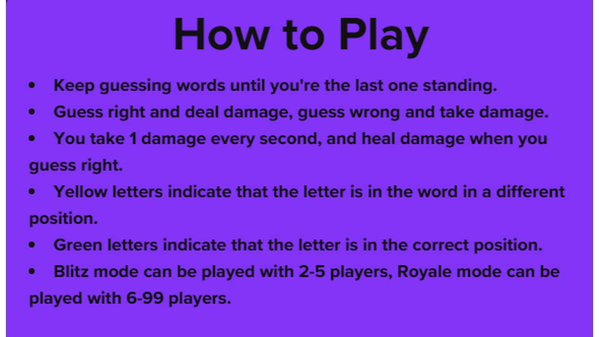 There are additional rules in the word battle royale (Image via Squabble)