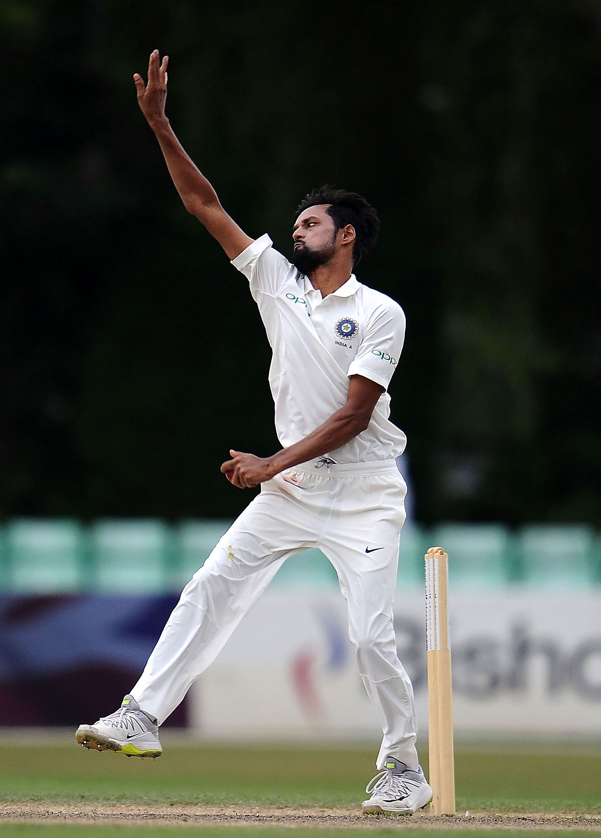 Shahbaz Nadeem bowling in England Lions v India A - Day Two