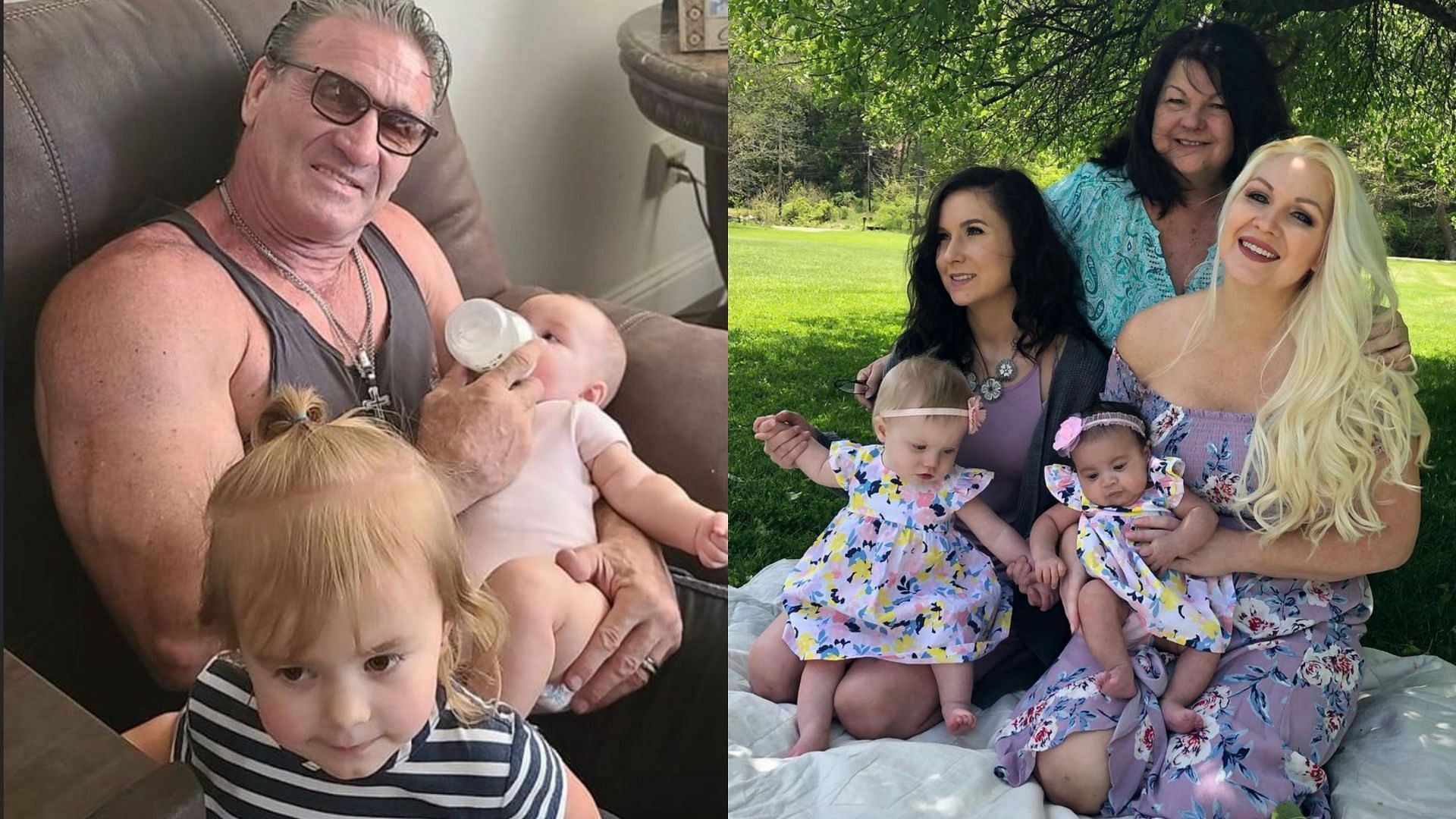 Ken Shamrock with his grandchildren (left) and Jillian Hall with her family (right)