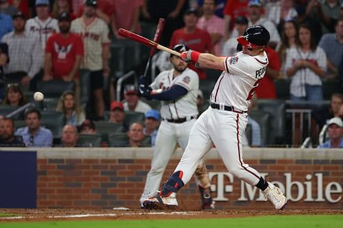 Joc Pederson during the Division Series - Milwaukee Brewers v Atlanta Braves - Game Four