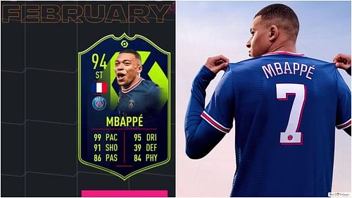 FIFA 22 Ultimate Team gets a special Ligue 1 POTM Kylian Mbappe card (Images via EA Sports)