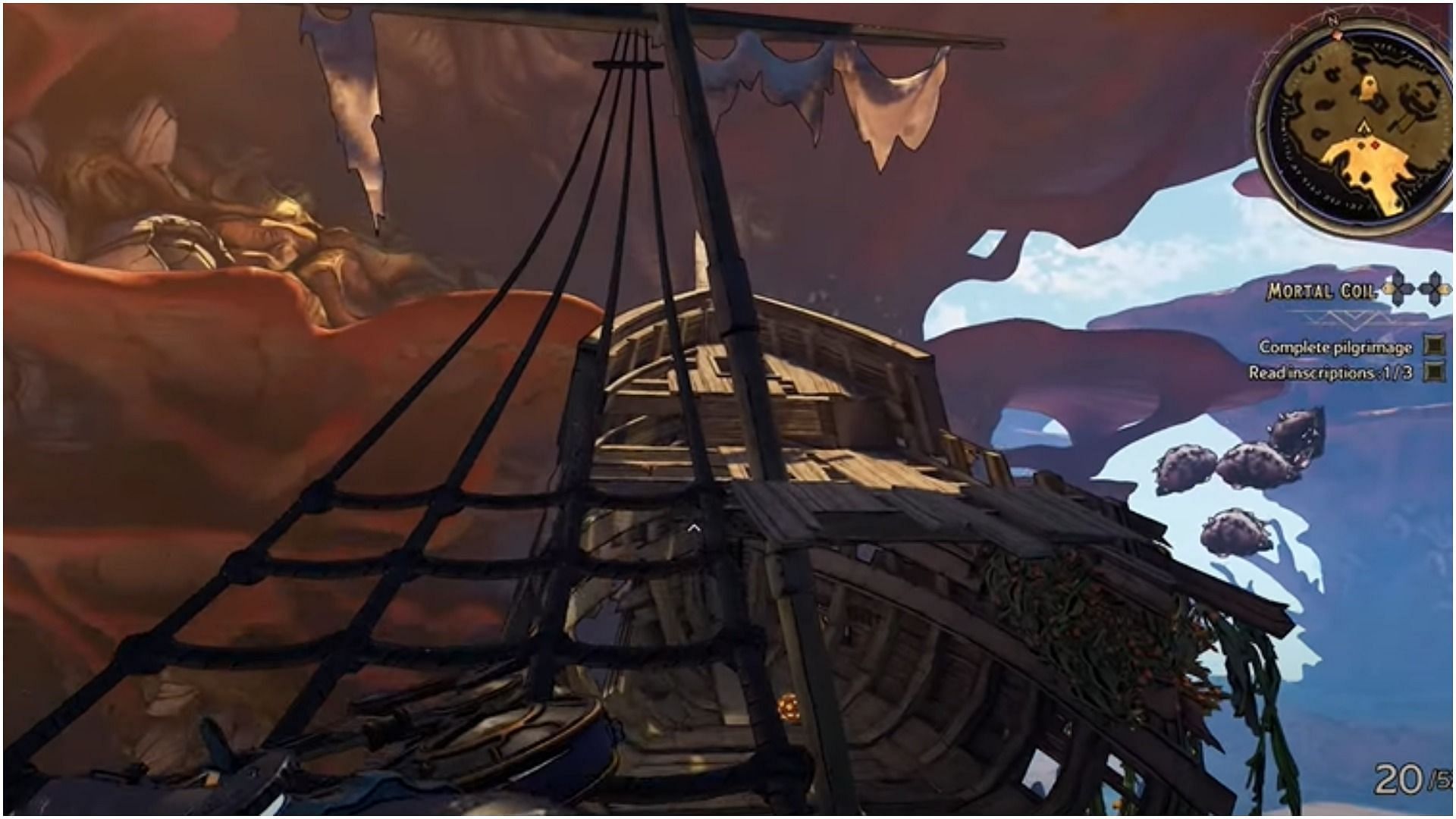 21st Lucky Dice is hanging on a shipwreck at the conclusion of the Wargtooth Shallows map in Tiny Tina&#039;s Wonderlands (Image via YouTube/100% Guides)