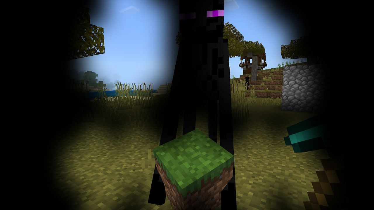 Wearing a carved pumpkin can allow players to look at Endermen without provoking them (Image via Minecraft)