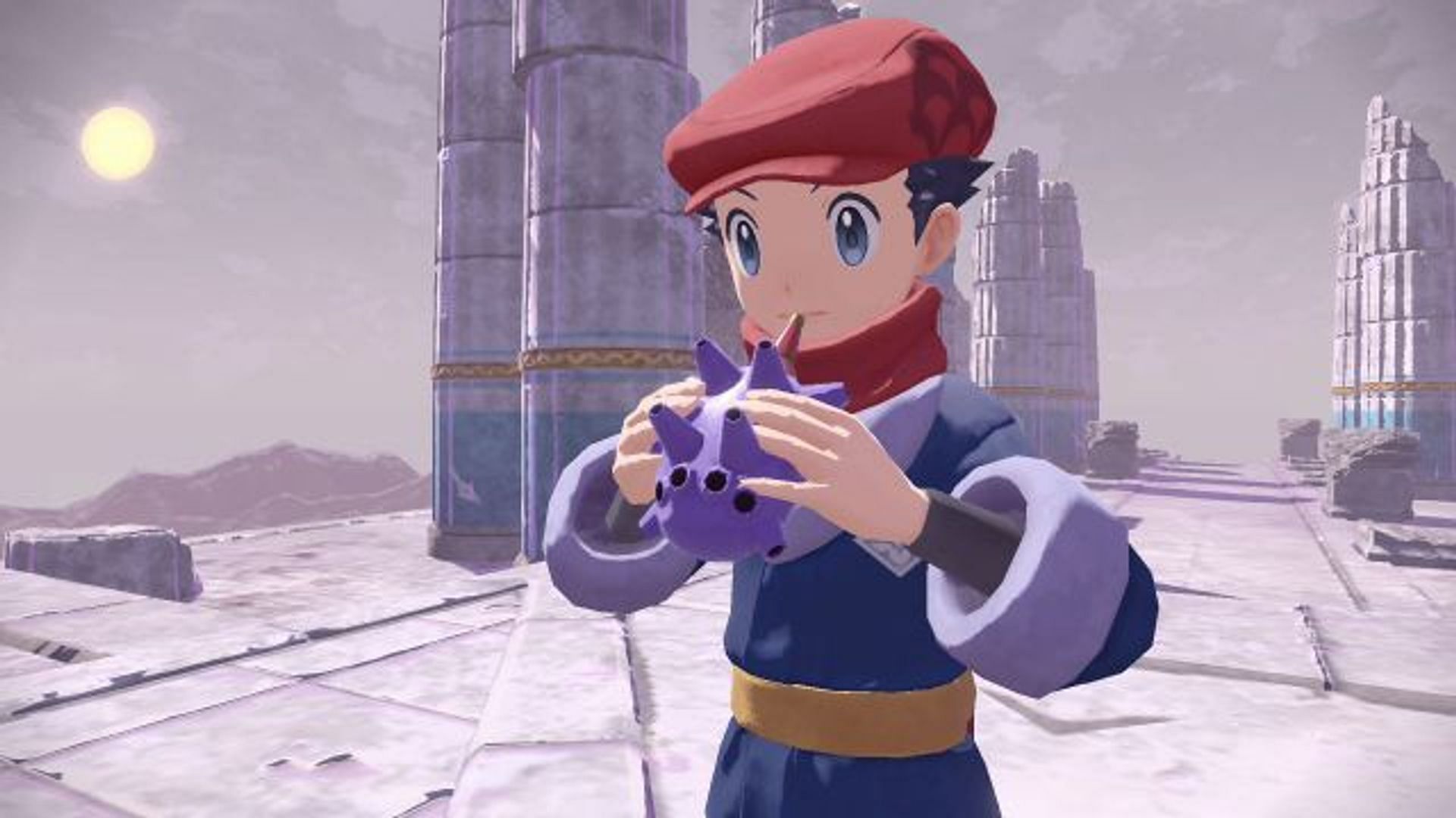 The player using the Azure Flute item in Pokemon Legends: Arceus (Image via The Pokemon Company/Serebii)