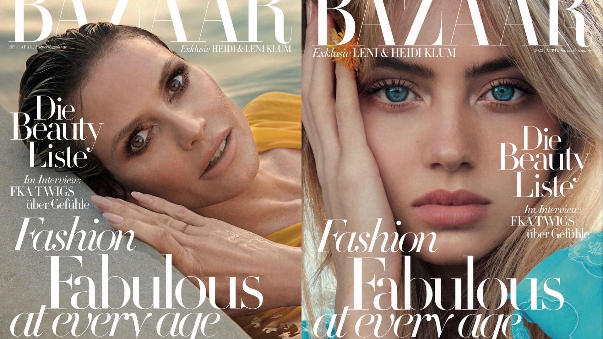 Heidi and Leni Klum on the covers of Harper&#039;s Bazaar Germany April 2022 issue (Images via @leniklum/Instagram)