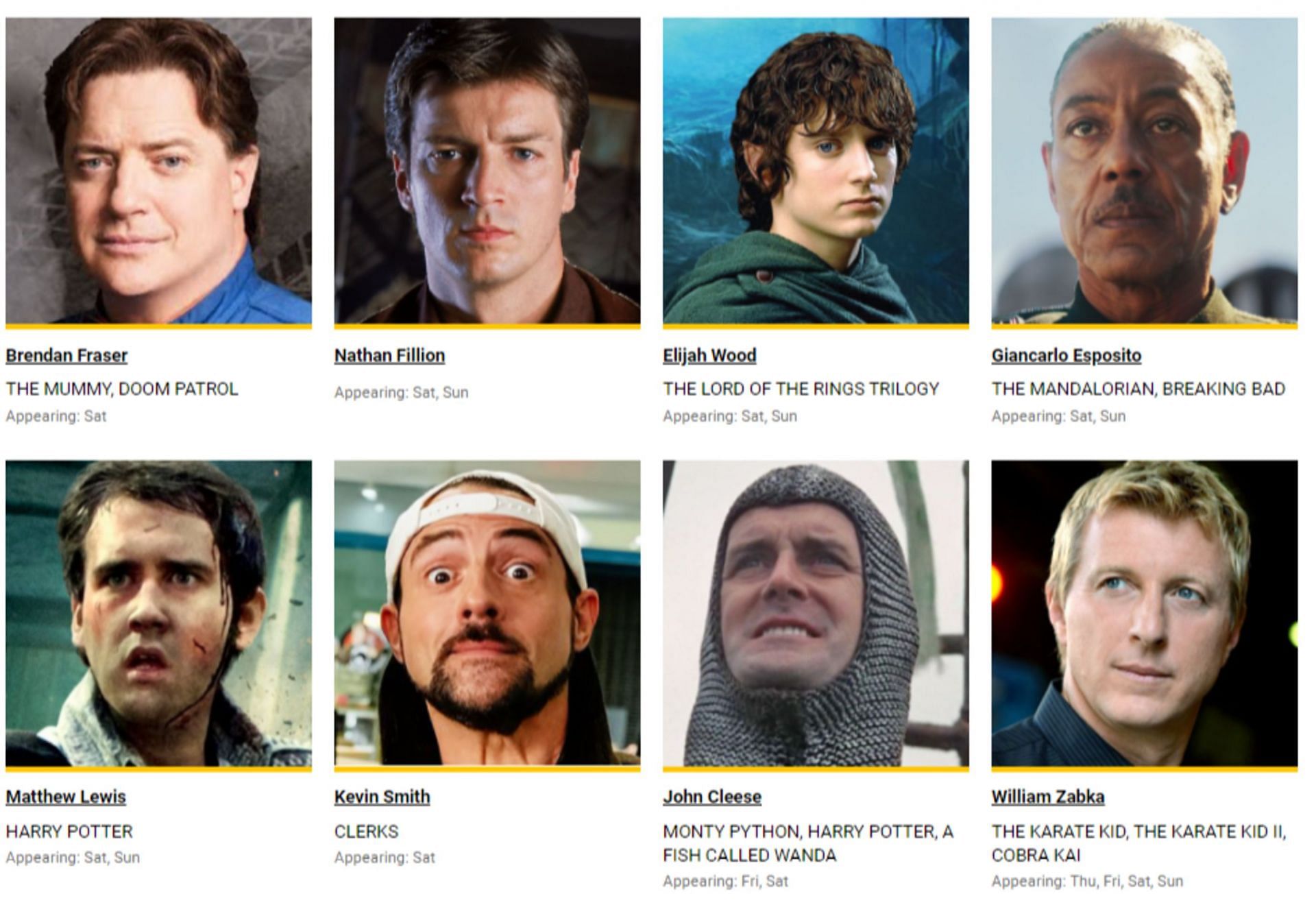 Lists of celebrities attending the event (Image via Fan Expo HQ)