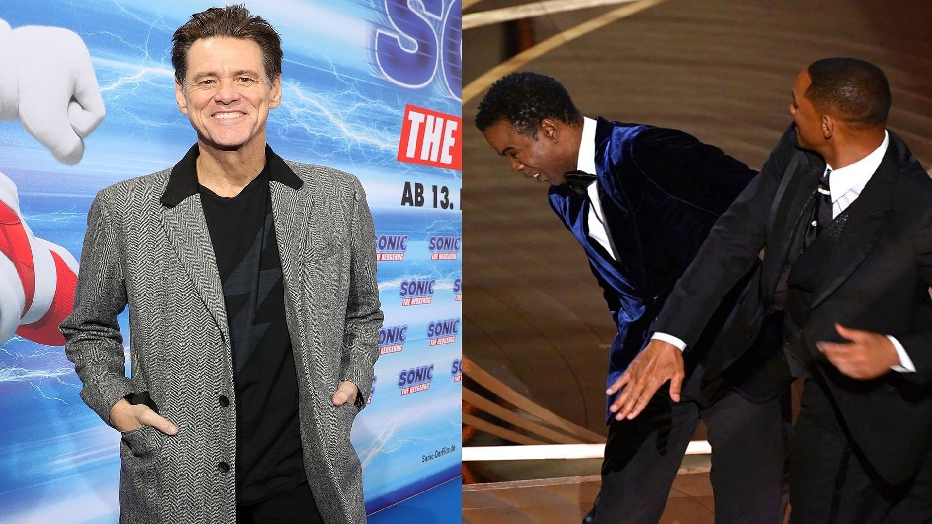 Jim Carrey expresses his opinions on Will Smith and Chris Rock&#039;s altercation at Oscars 2022 (Image via Andreas Rentz Getty Images and Robyn Beck/AFP/Getty Images)