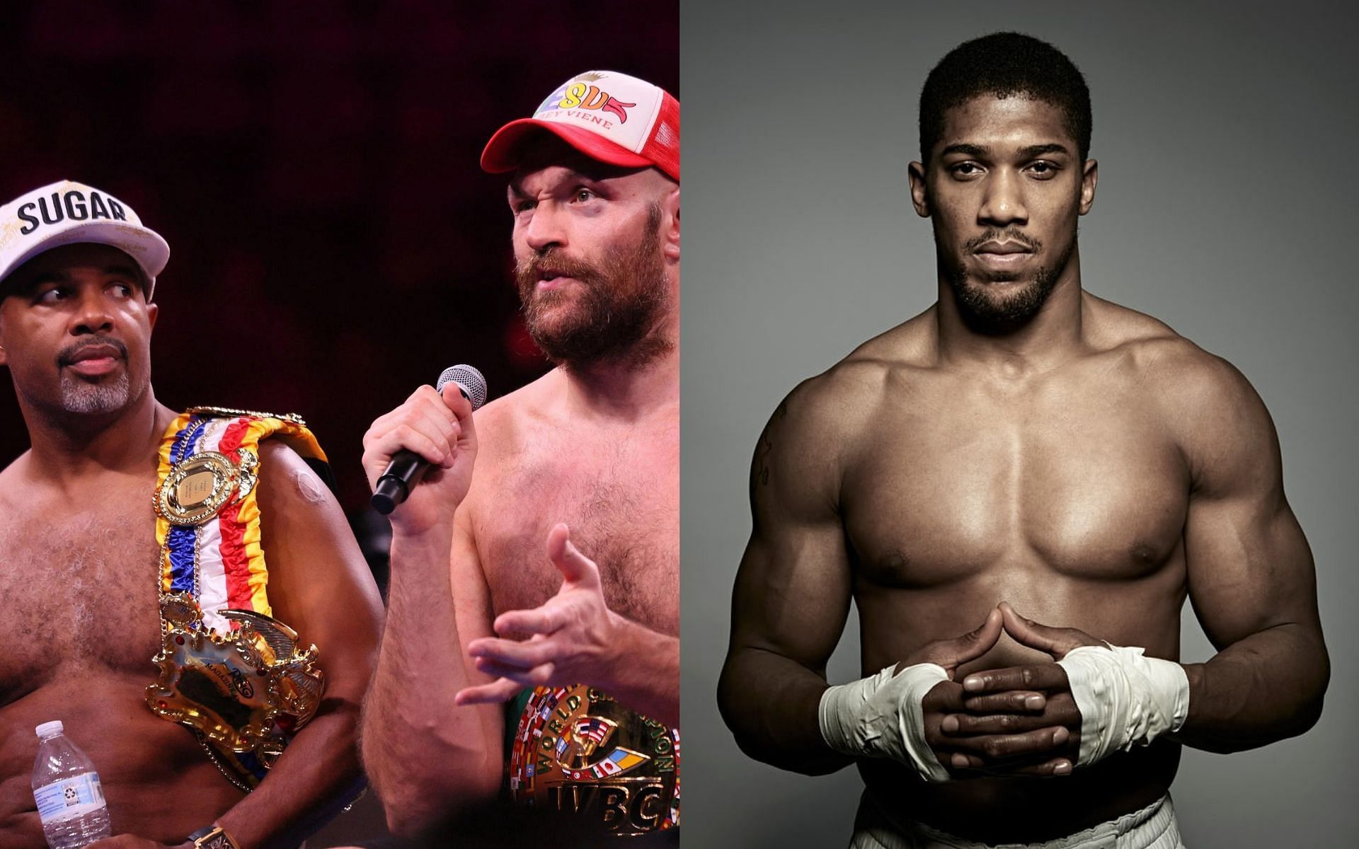 SugarHill Steward with Tyson Fury (left) and Anthony Joshua (right)