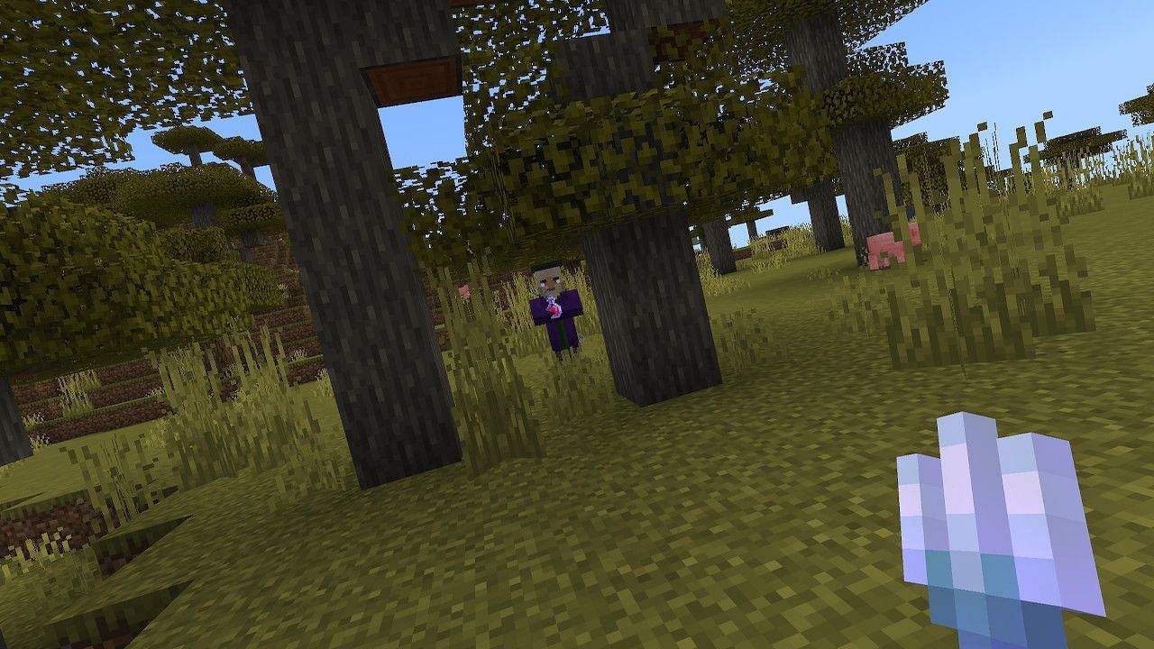 When players stand 11 blocks away from a witch, they will attempt to use a potion (Image via Minecraft)