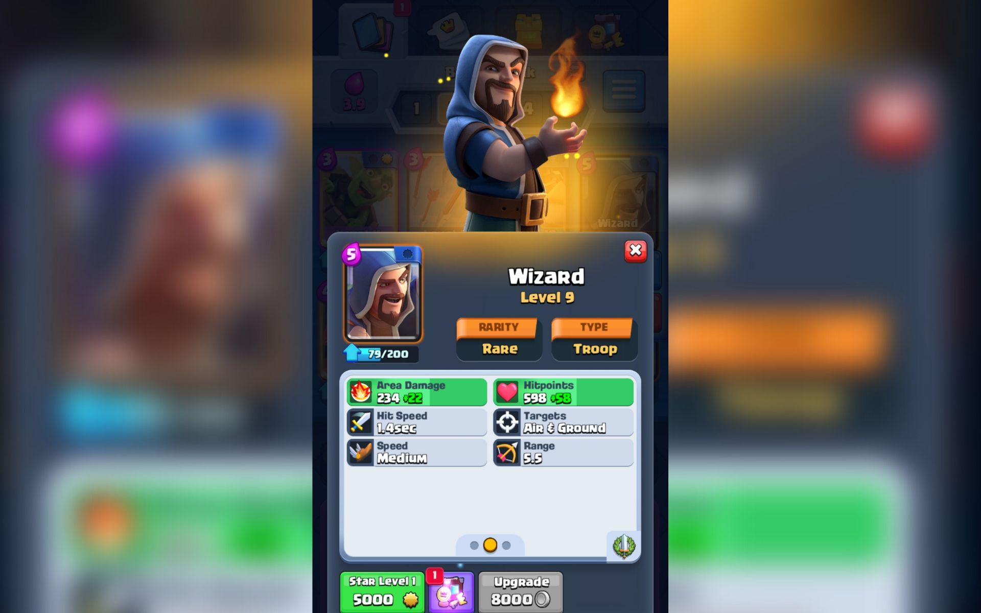 The Wizard card in Clash Royale (Image via Sportskeeda)