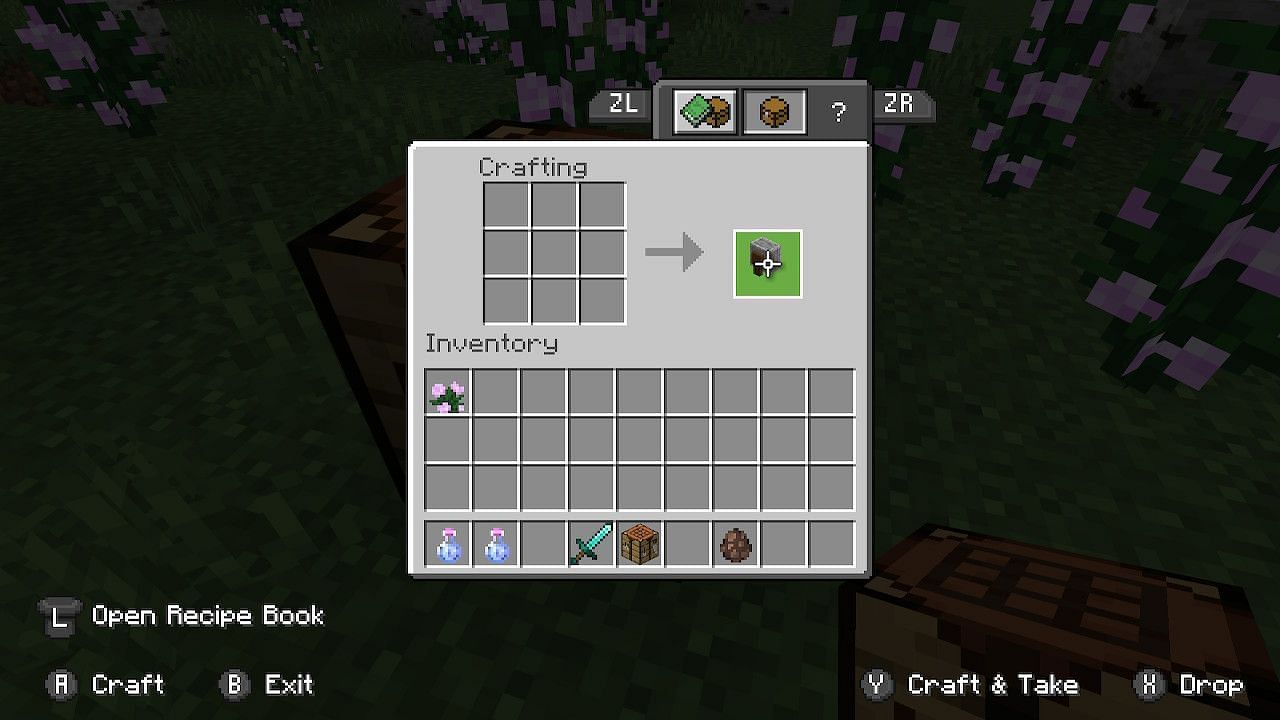Players can create a grindstone with two sticks, one stone slab and two planks (Image via Minecraft)