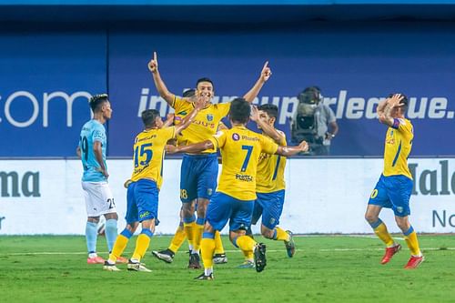 Kerala Blasters FC's Sahal Samad with a fantastic individual goal against Mumbai City FC. (Image Courtesy: ISL Media)