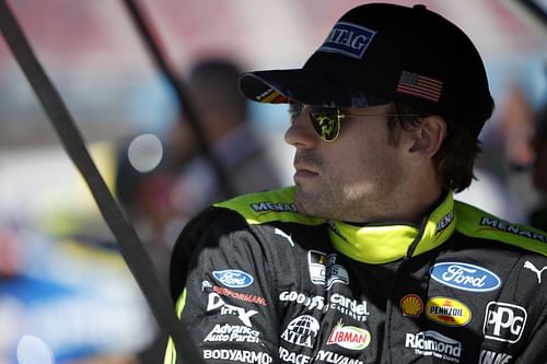 Ryan Blaney waits on the grid during practice for the Ruoff Mortgage 500 at Phoenix Raceway