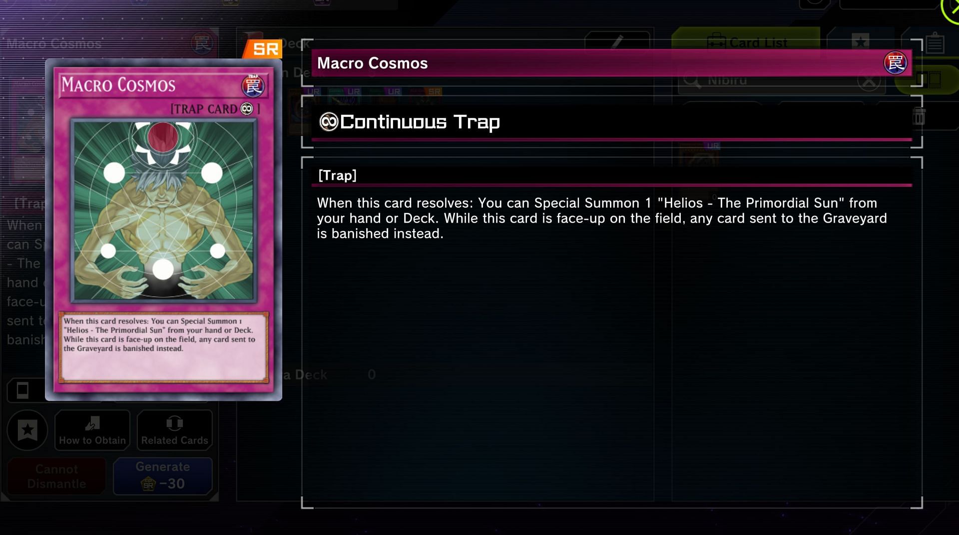 Macro Cosmos banishes cards sent to the graveyard, stopping many combos immediately (Image via Konami)