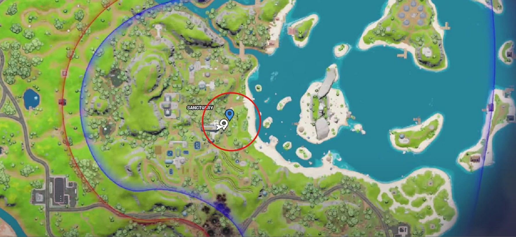 Location of the Armored Battle Bus on the Fortnite Chapter 3 Season 2 map (Image via Epic Games)