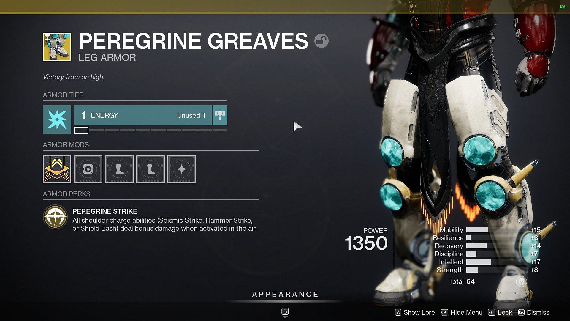 Peregrine Greaves exotic leg armour (Image via Destiny 2)