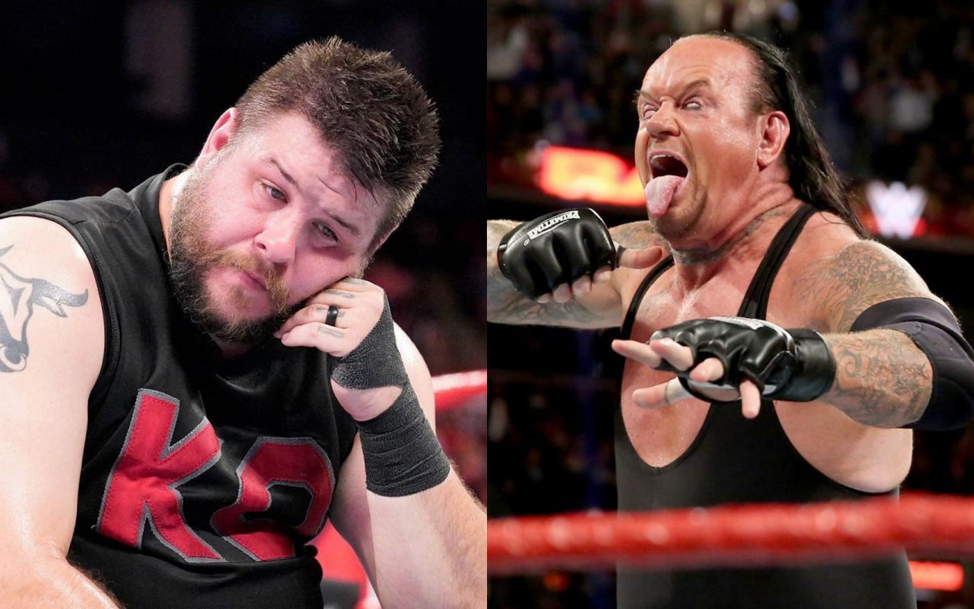 Kevin Owens (left) and The Undertaker (right)