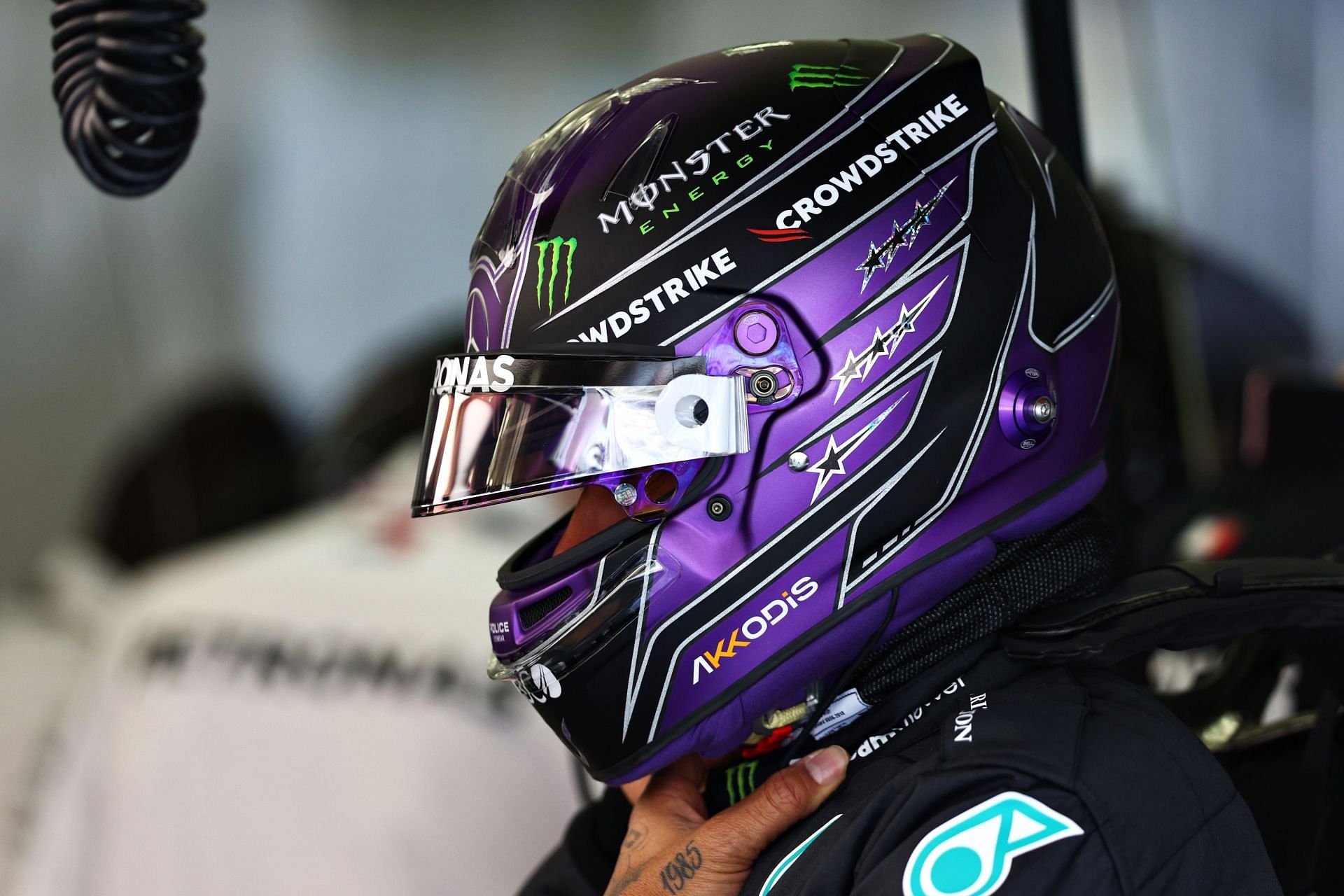 Lewis Hamilton in the Mercedes garage during Day 3 of pre-season testing in Bahrain (Photo by Lars Baron/Getty Images)