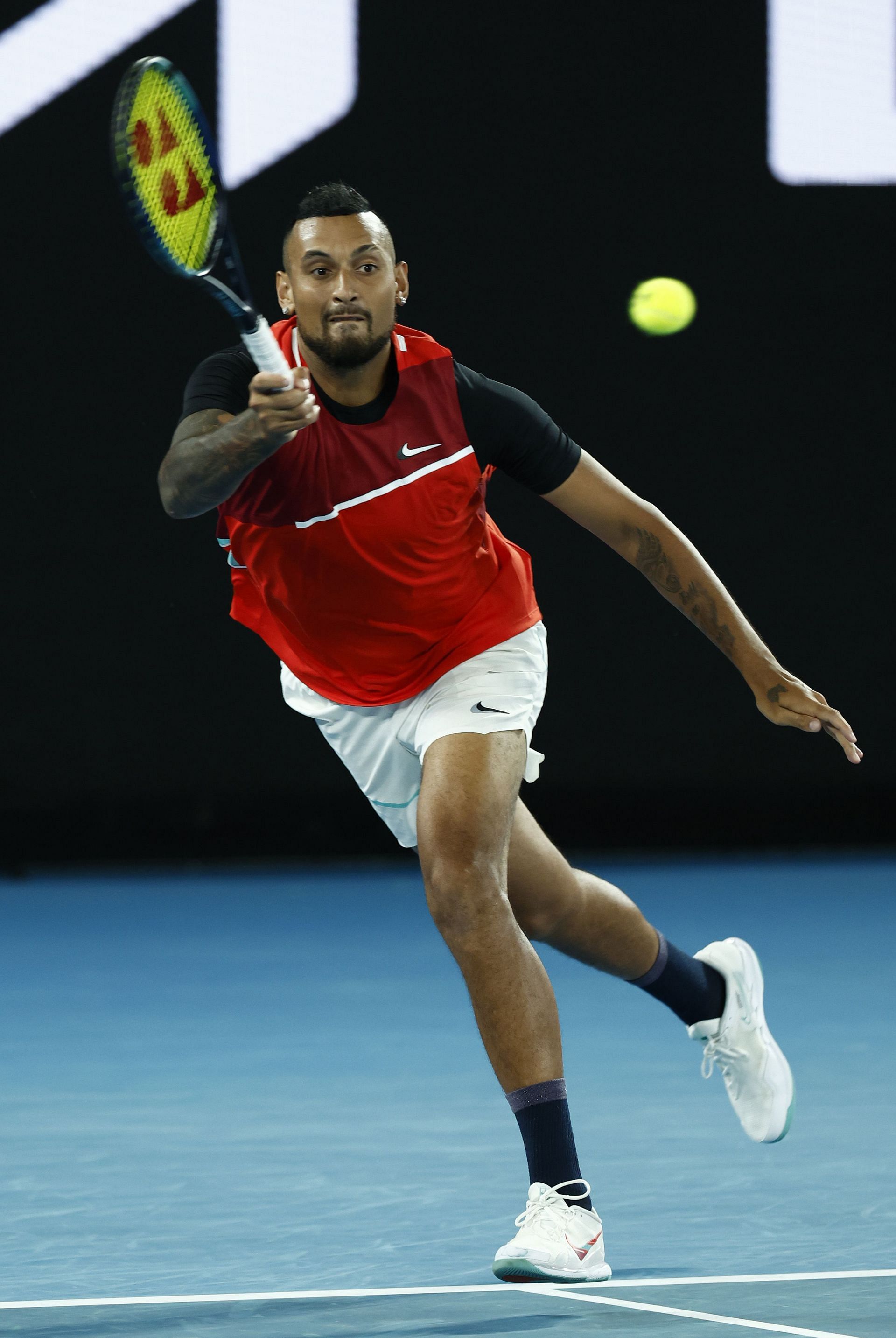Nick Kyrgios in action at the 2022 Australian Open