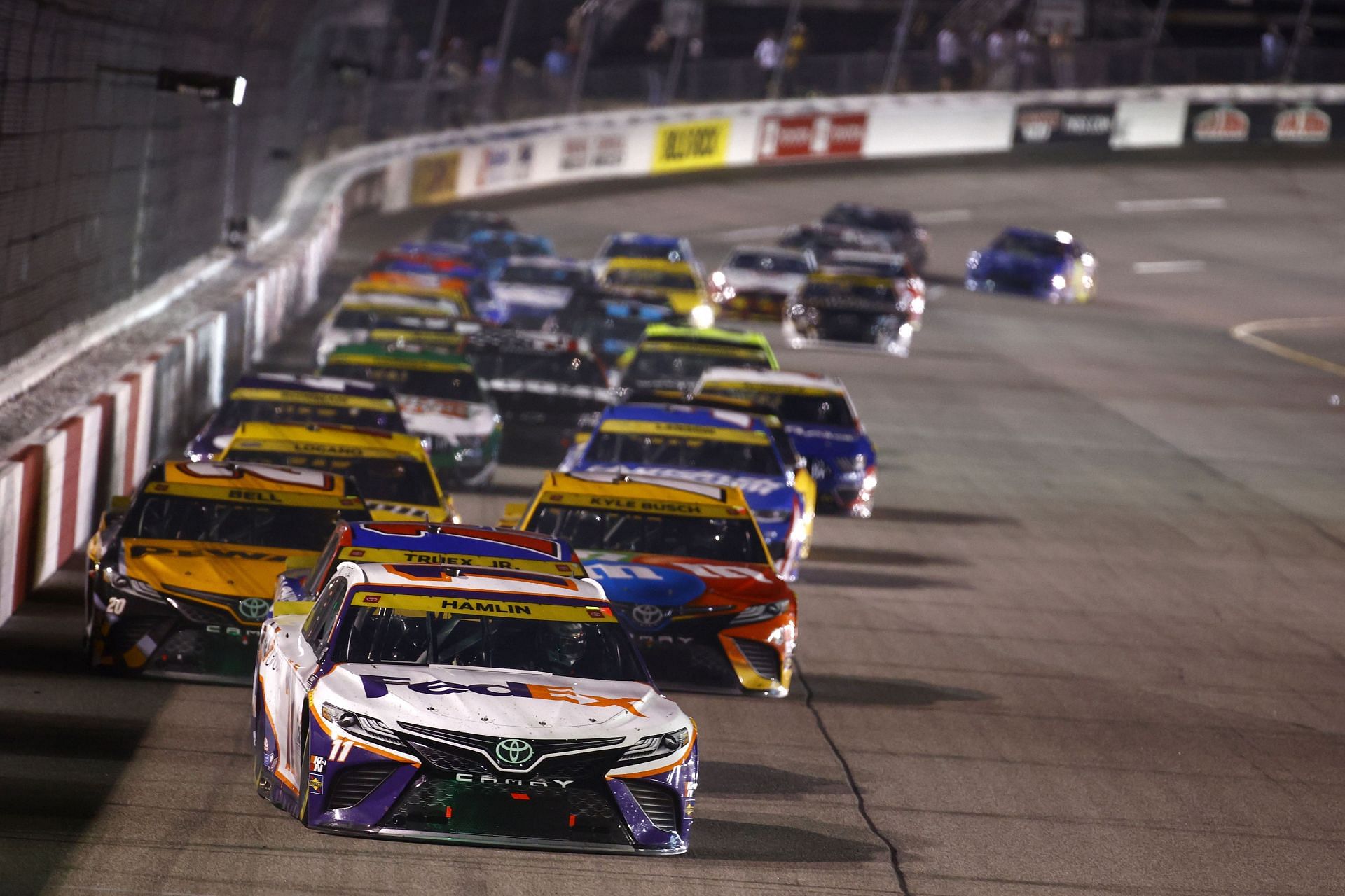 Denny Hamlin leads during the NASCAR Cup Series Federated Auto Parts 400 Salute to First Responders at Richmond Raceway in 2021. (Photo by Jared C. Tilton/Getty Images)