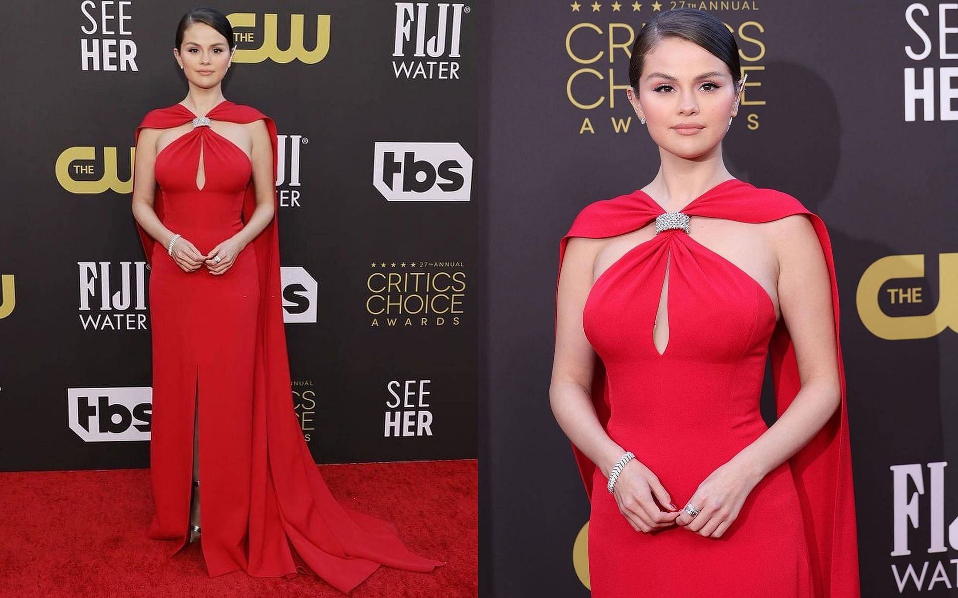 Selena Gomez strutted the red carpet in a floor-length red gown (Image via Instagram/SelenaGomezfans)