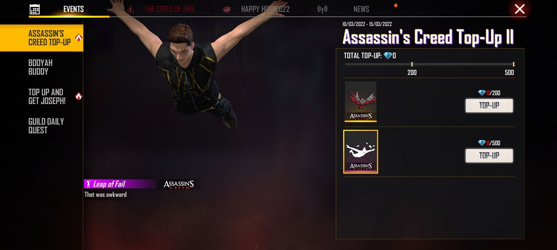 Leap of Fail is a part of Assassin&#039;s Creed Top-Up II (Image via Garena)