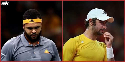 Jo-Wilfried Tsonga (L) and Jordan Thompson