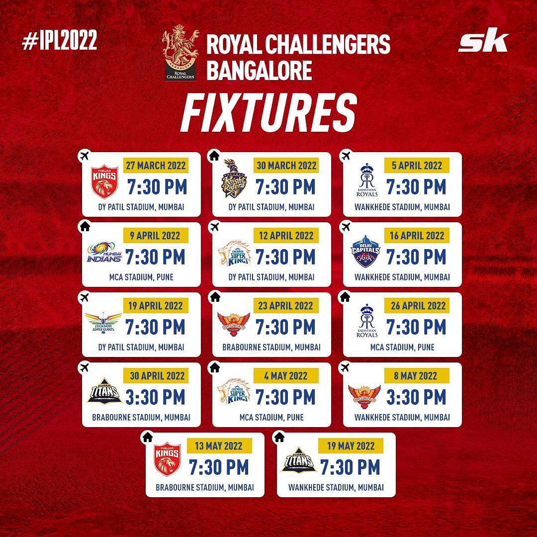 RCB Time Table 2022