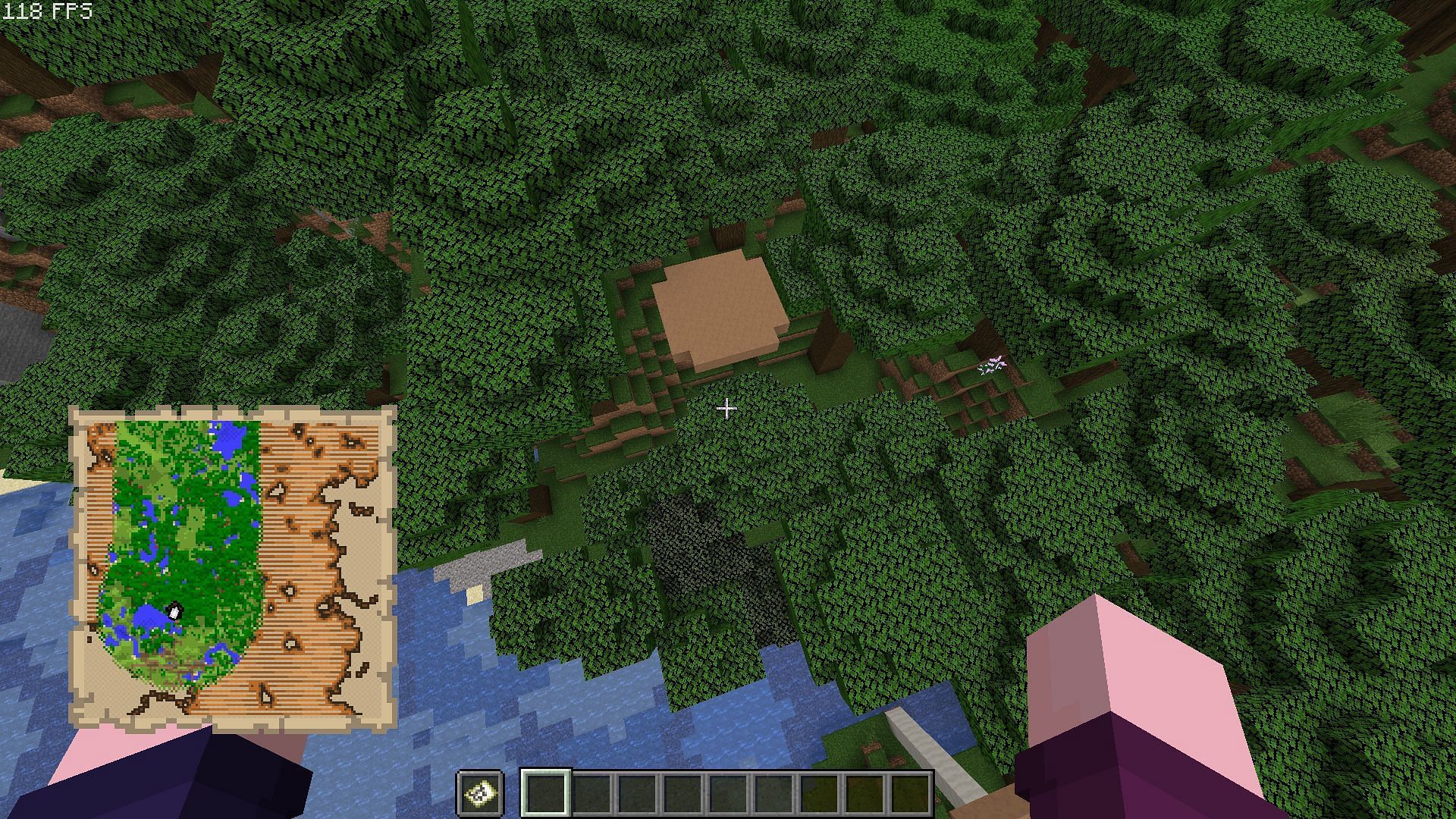 Locating a mansion using an explorer map (Image via Minecraft)