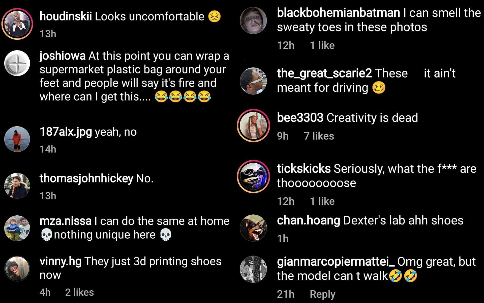 Fans reaction to the Heliot Emil x SCRY 3D printed boots, clogs and heels (Image via Sportskeeda)