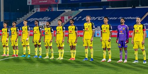 Hyderabad FC players ahead of the clash against ATK Mohun Bagan. (Image Courtesy: Twitter/HydFCOfficial)