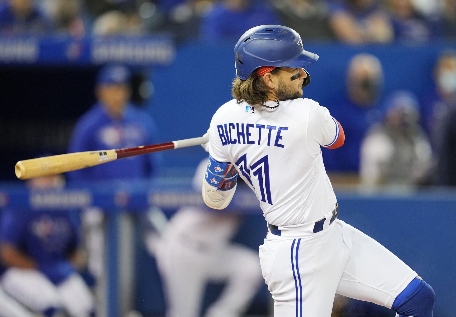 Bo Bichette batting in New York Yankees v Toronto Blue Jays