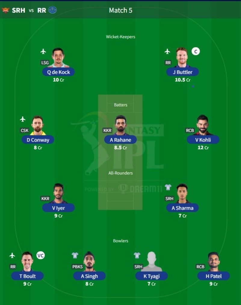 Best IPL Fantasy team for Match 5- SRH vs RR