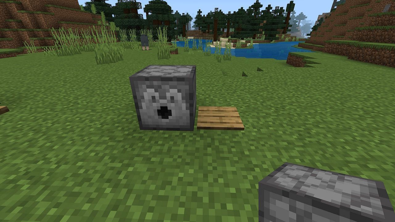 A nearby pressure plate can power the dispenser (Image via Minecraft)