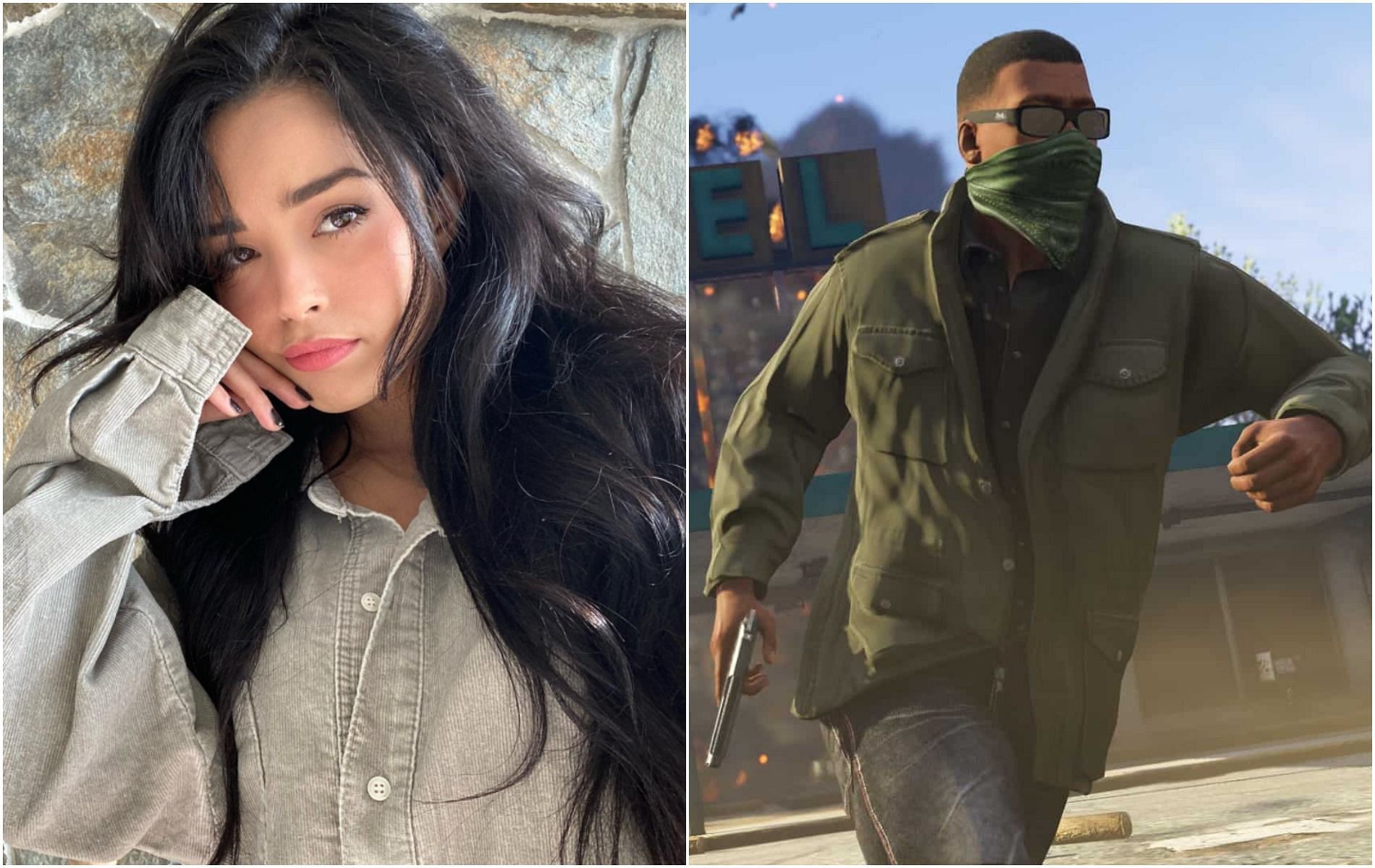 Valkyrae pleads with stream viewers to stop harassing GTA RP players for what they do in-game (Image via Valkyrae/Instagram and Rockstar Games)