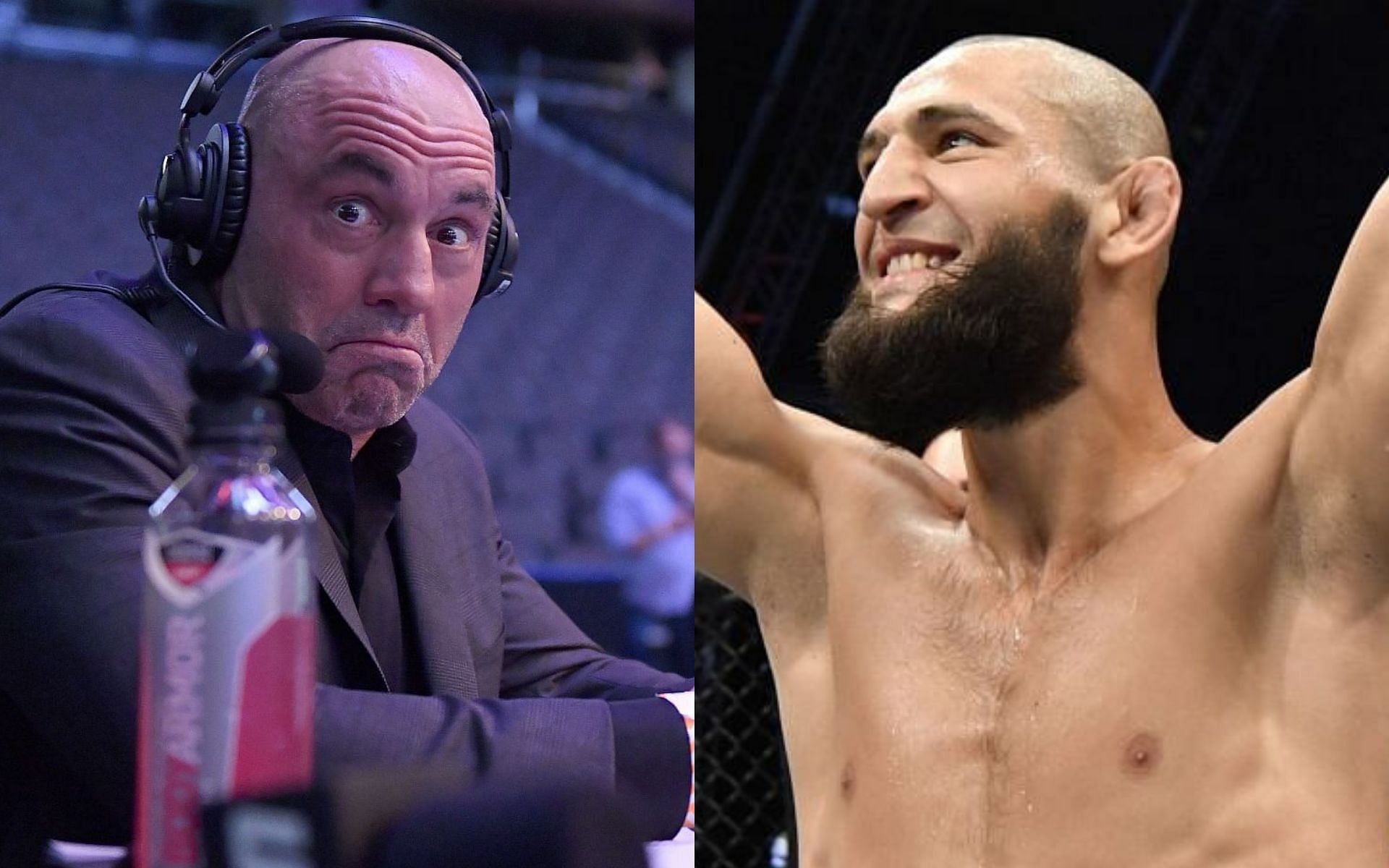 Joe Rogan (left), Khamzat Chimaev (right)