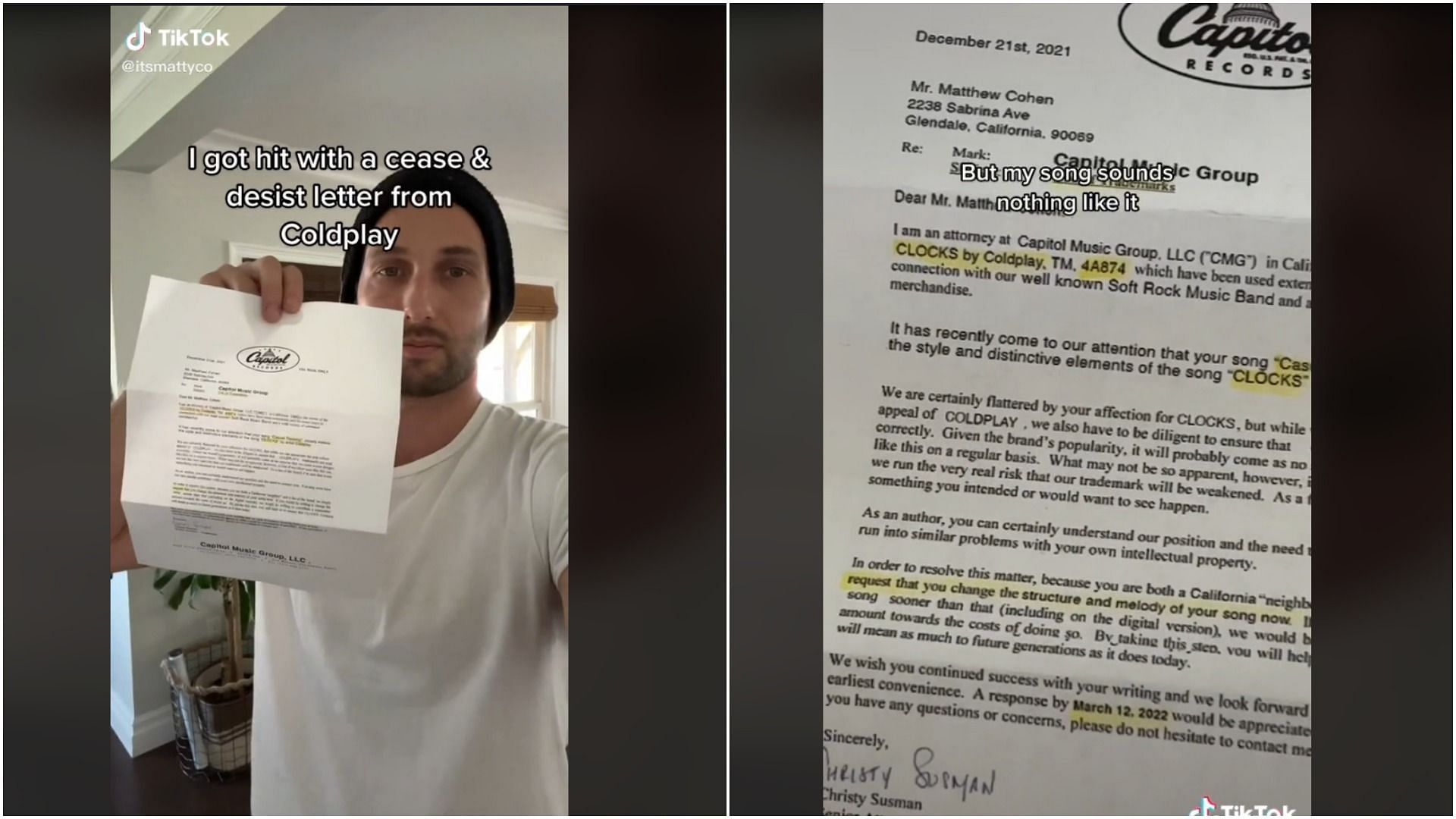 Matty Co showing the letter in his TikTok video (Image via @itsmattyco/TikTok)